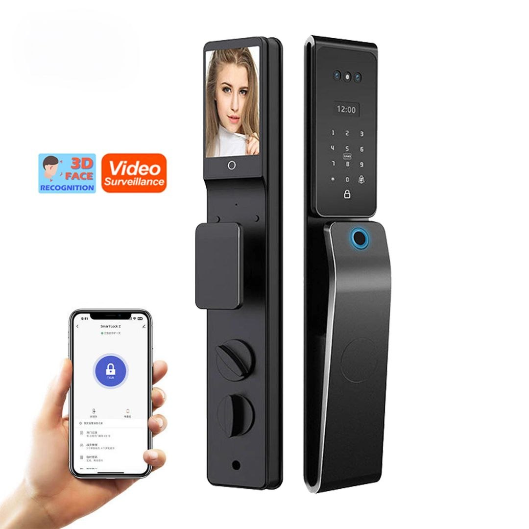 Fechadura Inteligente WiFi para Exterior, Dupla Face, Resistente à Água e ao Sol, com Reconhecimento Facial 3D e Palma da Mão Fechadura com Intercomu
