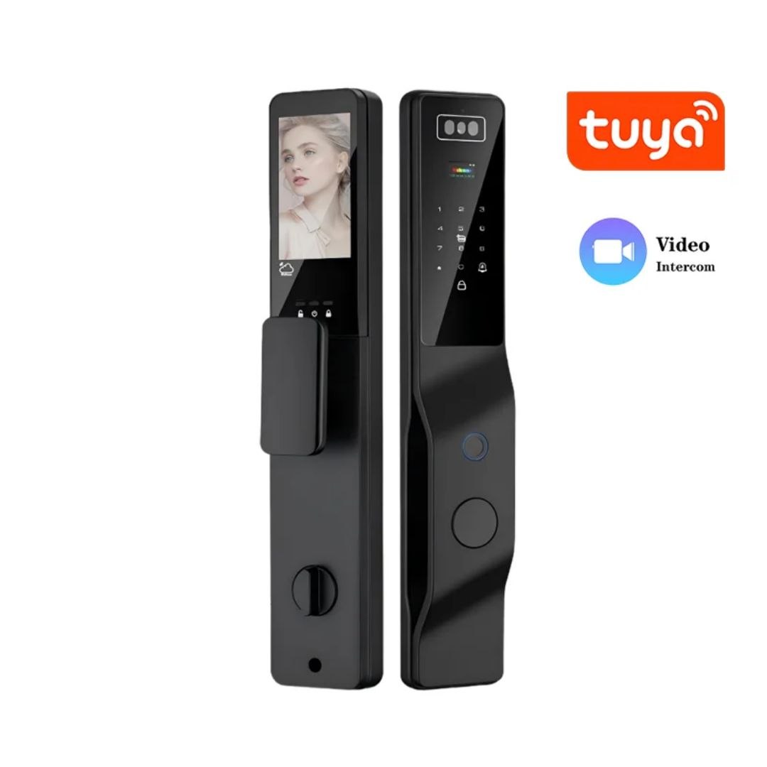 Fechadura Inteligente Tuya com Leitor de Impressão Digital, Reconhecimento Facial 3D, Intercomunicador e Leitura da Palma da Mão