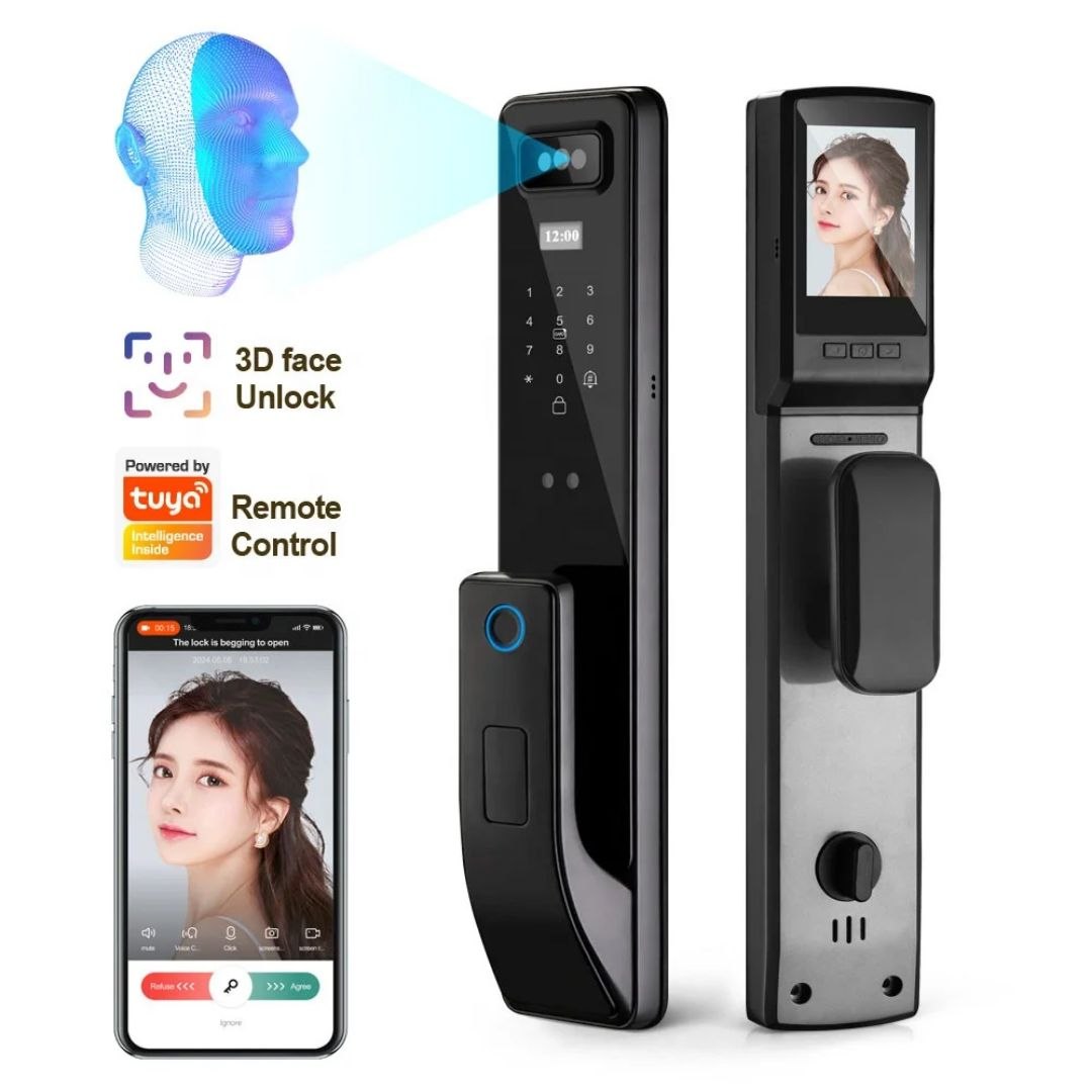 Fechadura Inteligente Tuya com Leitor de Impressão Digital e Reconhecimento Facial 3D via Wi-Fi