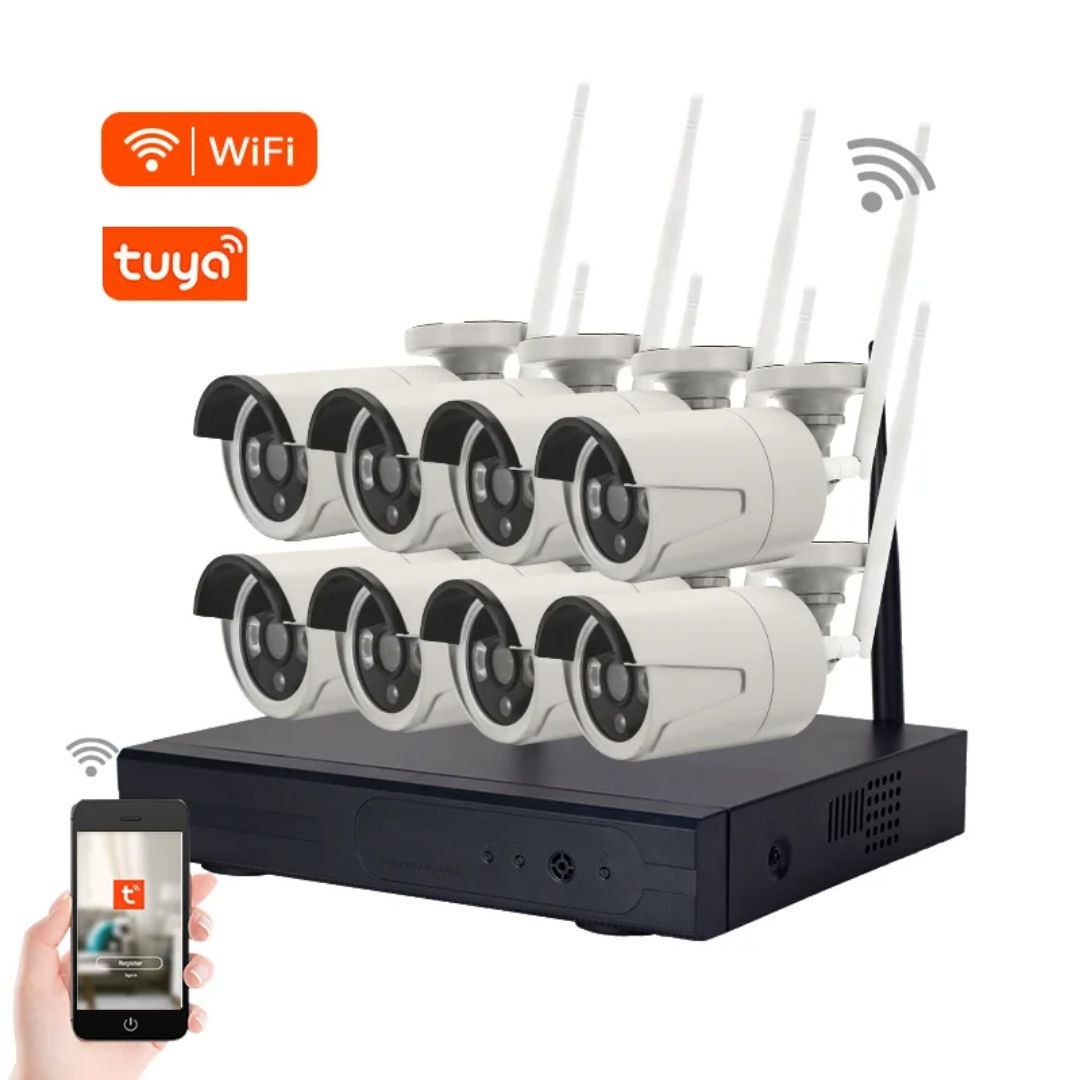 Kit de Câmera IP Tuya Smart 2.0MP WiFi à Prova d'Água com 8 Canais