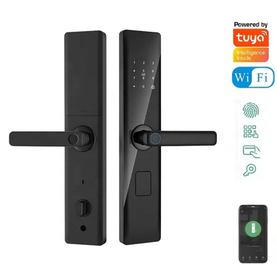 Fechadura de Porta Inteligente Tuya com Controle Remoto por Impressão Digital e Wi-Fi