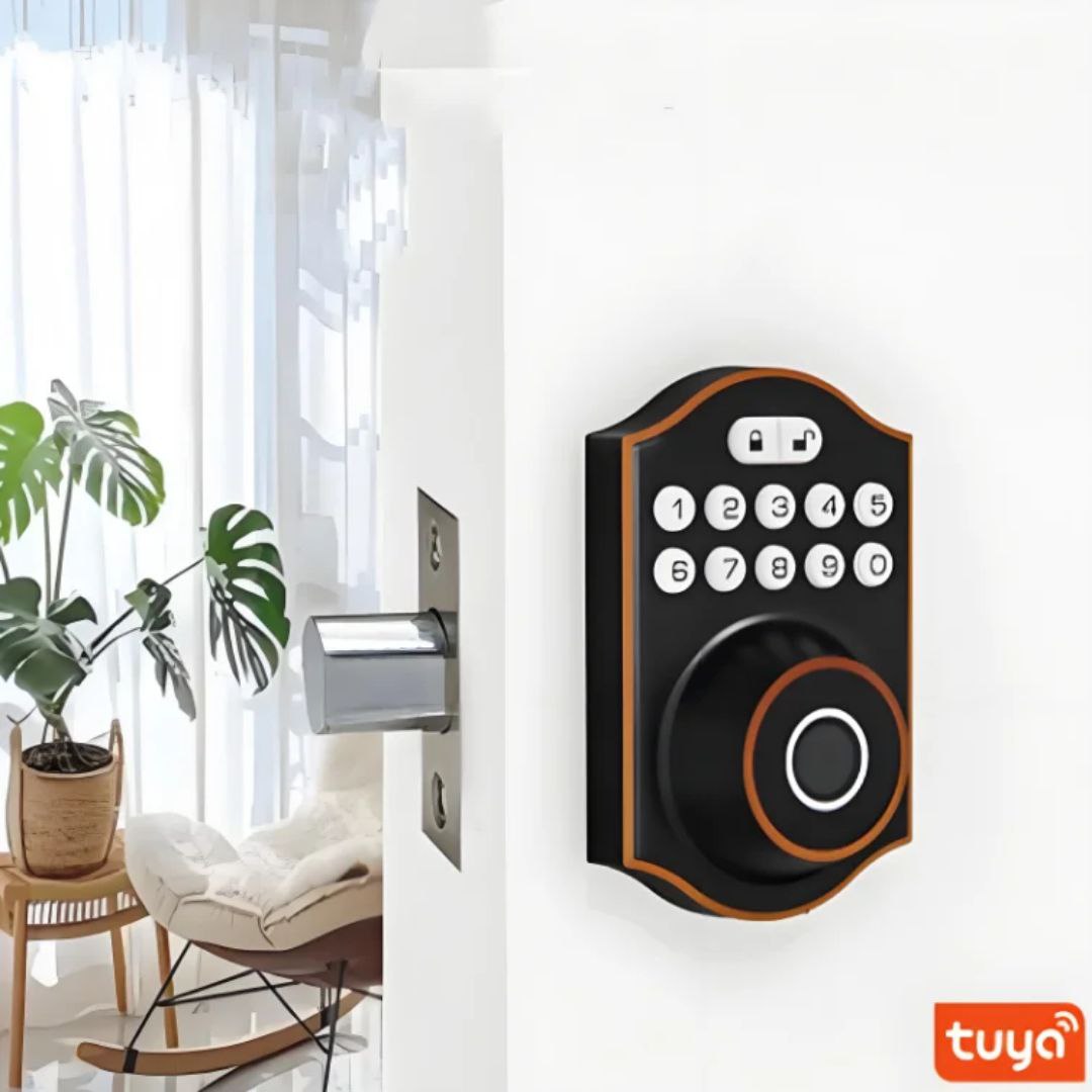 Fechadura Inteligente Tuya para Porta de Madeira Interna com Bluetooth ou Wi-Fi e Leitor de Impressão Digital
