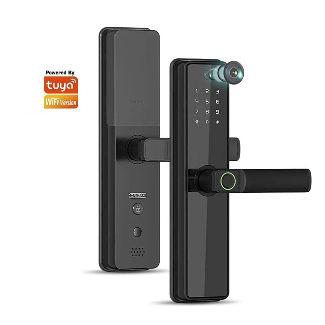 Fechadura Inteligente Tuya com Leitor de Impressão Digital e Câmera Olho de Gato via Wi-Fi