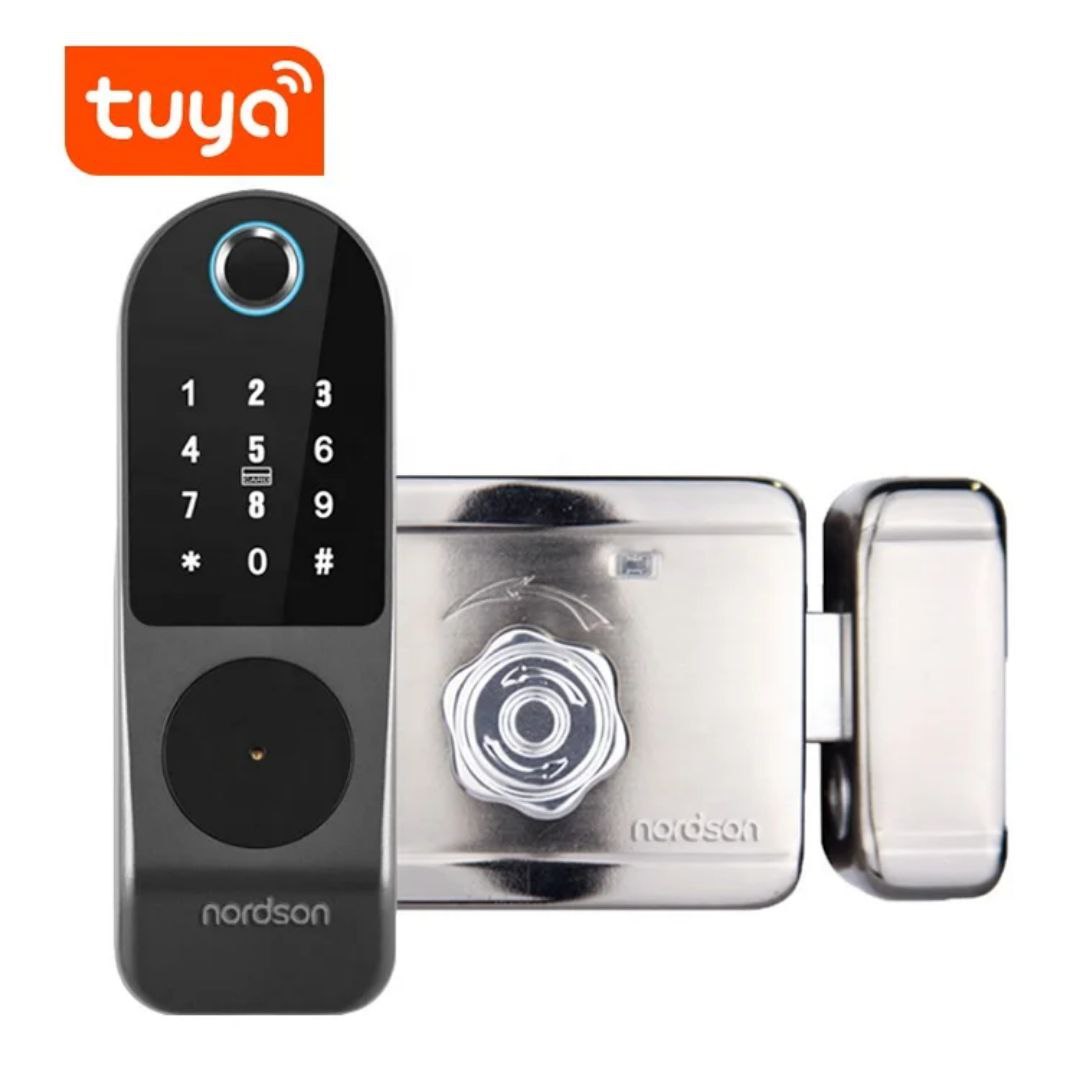 Fechadura de porta inteligente Tuya com controle remoto Wi-Fi e leitor de impressões digitais
