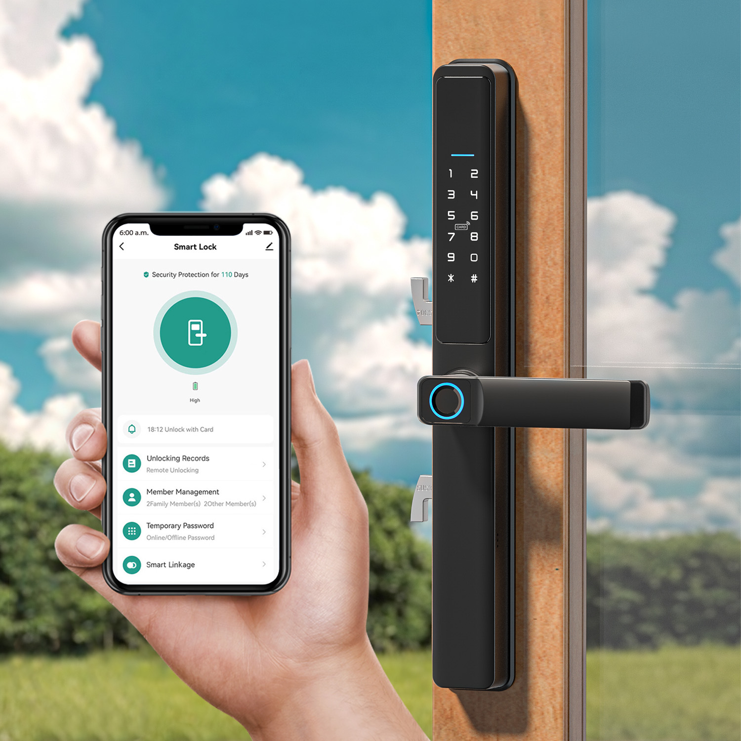 Fechadura de Porta Inteligente Tuya com WiFi, Impermeável e com Leitor de Impressão Digital
